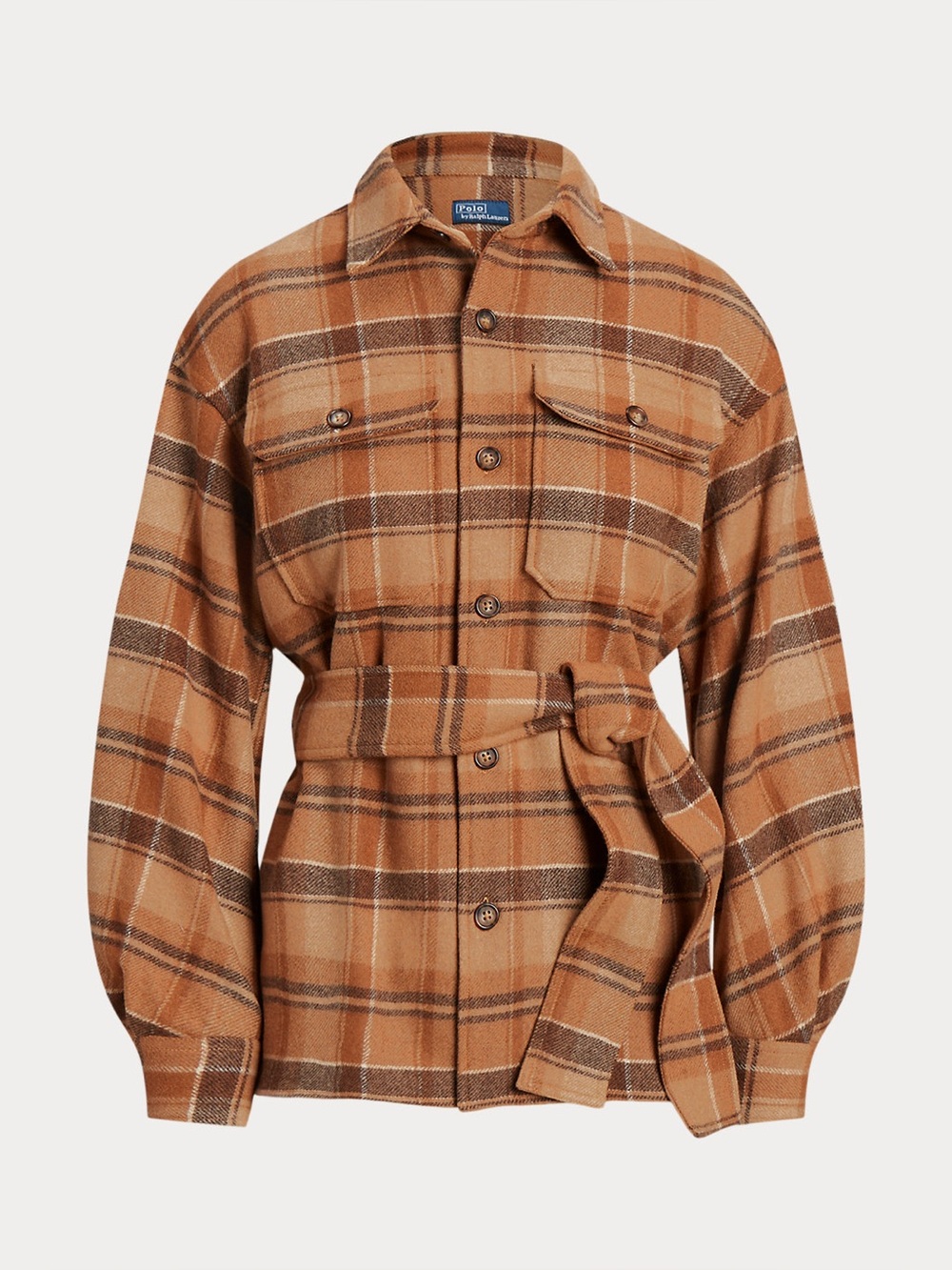 Belted Wool Blend Twill Shirt